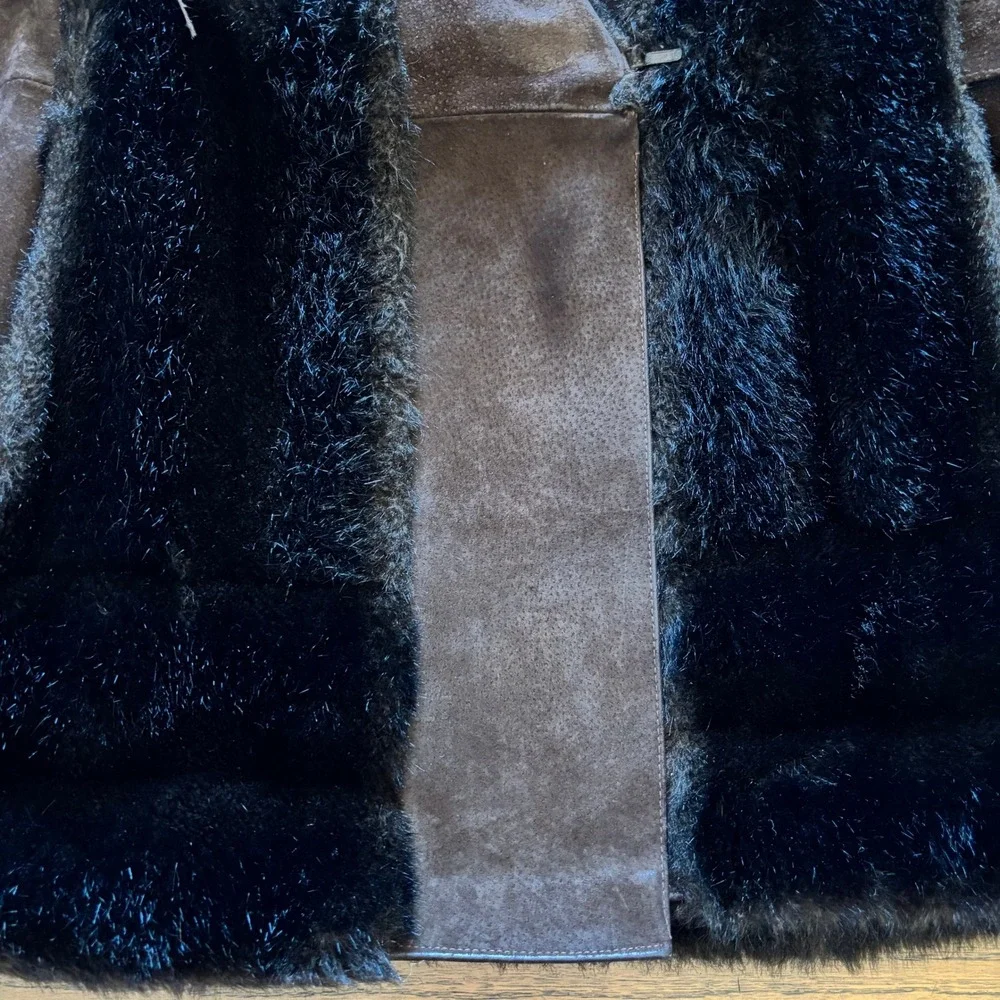 Vintage Rosewin Tissavel Brown Faux Fur Suede Belted Mid Coat Jacket Womens M‎ L